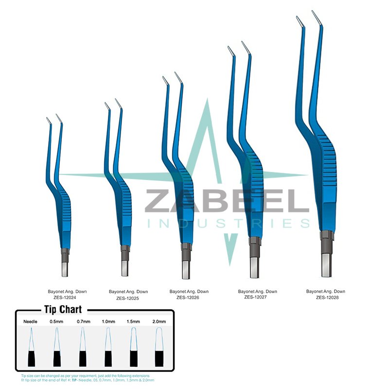 Bayonet Ang. Down European Bipolar Forceps Zabeel