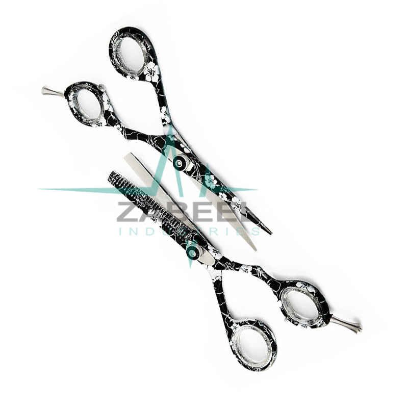 Cutting Set Scissors Black & White Color Flower Design ZaBeel