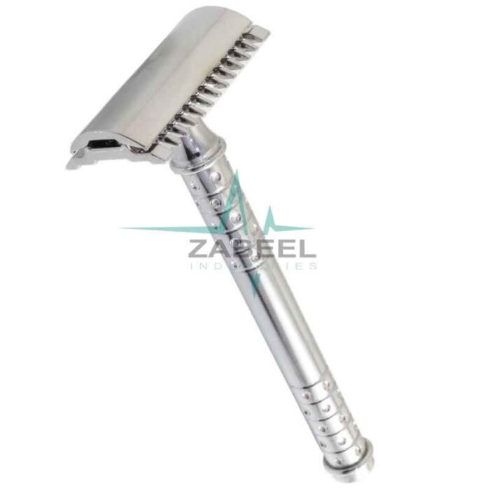 Double Edge Safety Razor Straight Cut Double Extra Long Handle Chrome ZaBeel