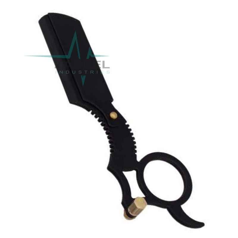 Professional Finger Insert Handle Barber Straight Edge Shaving Razor Black ZaBeel