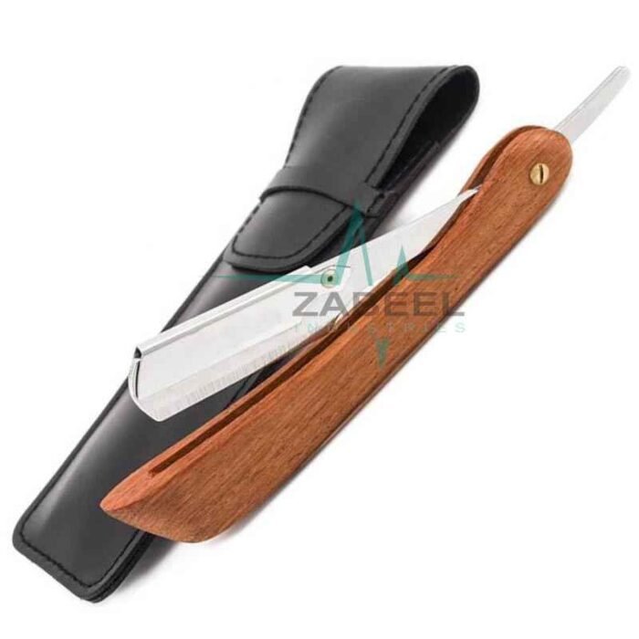 Straight Shaving Razor Wooden Handle With Pouch ZaBeel