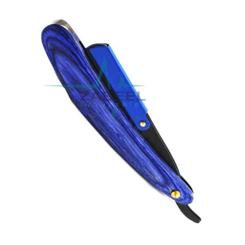 Wood Handle Straight Razor Blue Color ZaBeel